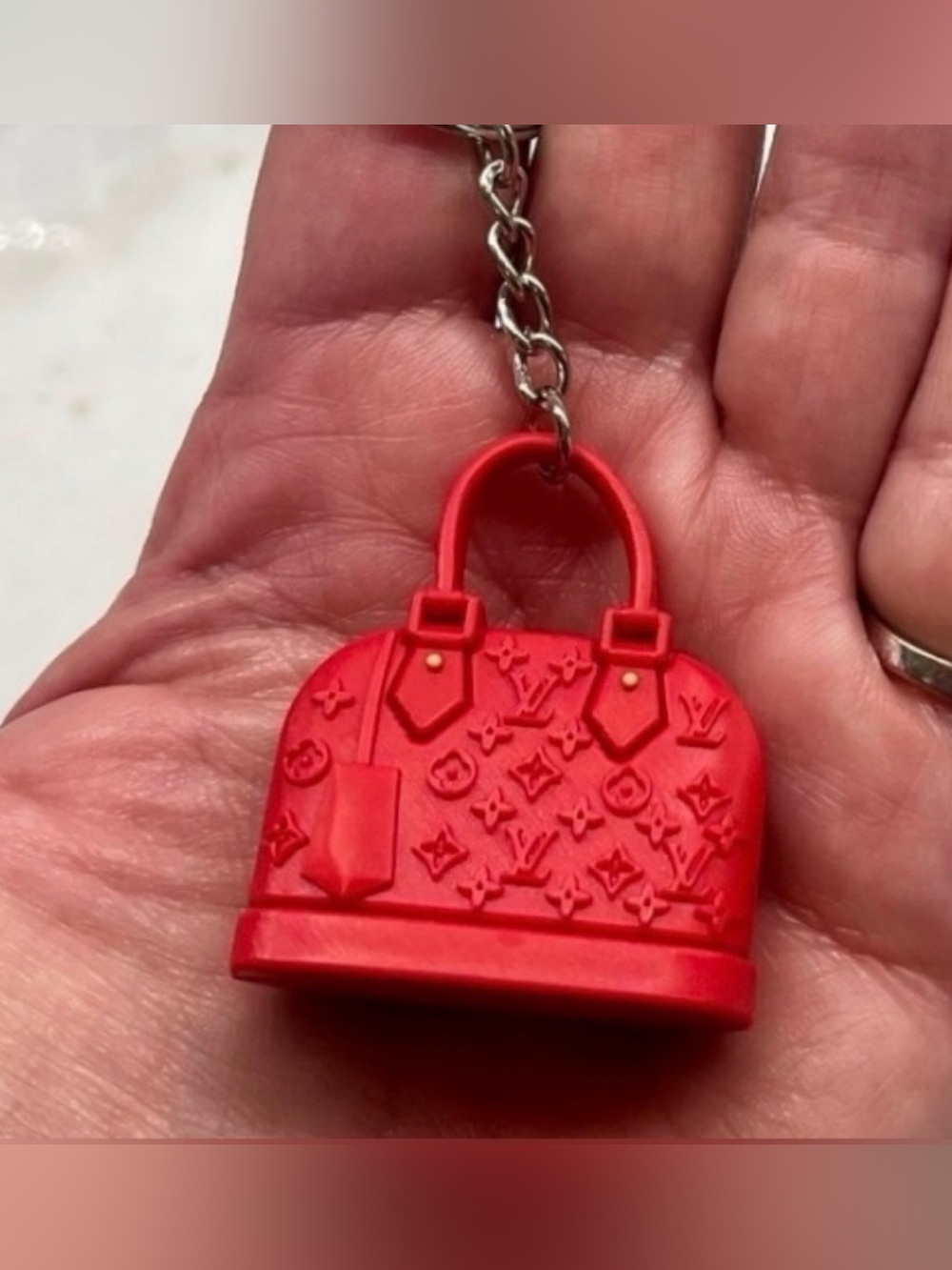 Designer Style Mini Bag Charm Keychain Red Purse - Picture 3 of 3